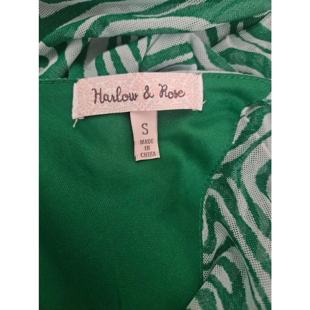 Harlow & Rose Emerald Green Handkerchief Hem Midi Dress Abstract Print Size S - Picture 9 of 11